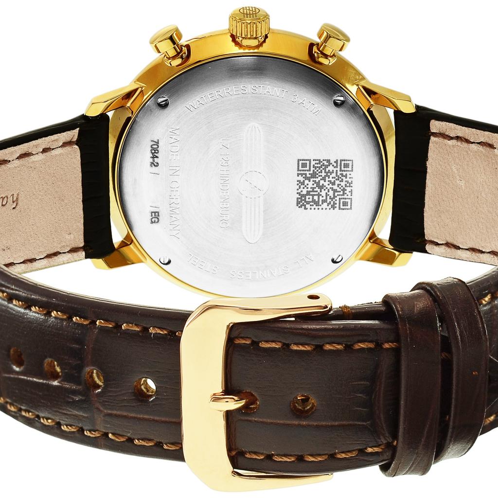 Часы Hindenburg, серый циферблат, нержавеющая сталь, кварцевые, немецкие, 70842, коричневые [Zeppelin] 39,5 мм, мужские [Товар]