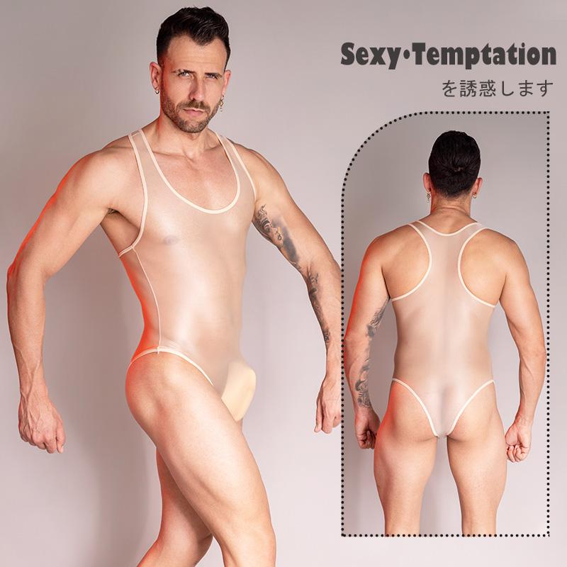 Sexy Bodysuit Oil Glossy Sheer Bodysuit Men Sleeveless See Through Jumpsuit Playsuit Male Undershirt Adult XXX Sex Porno Costume