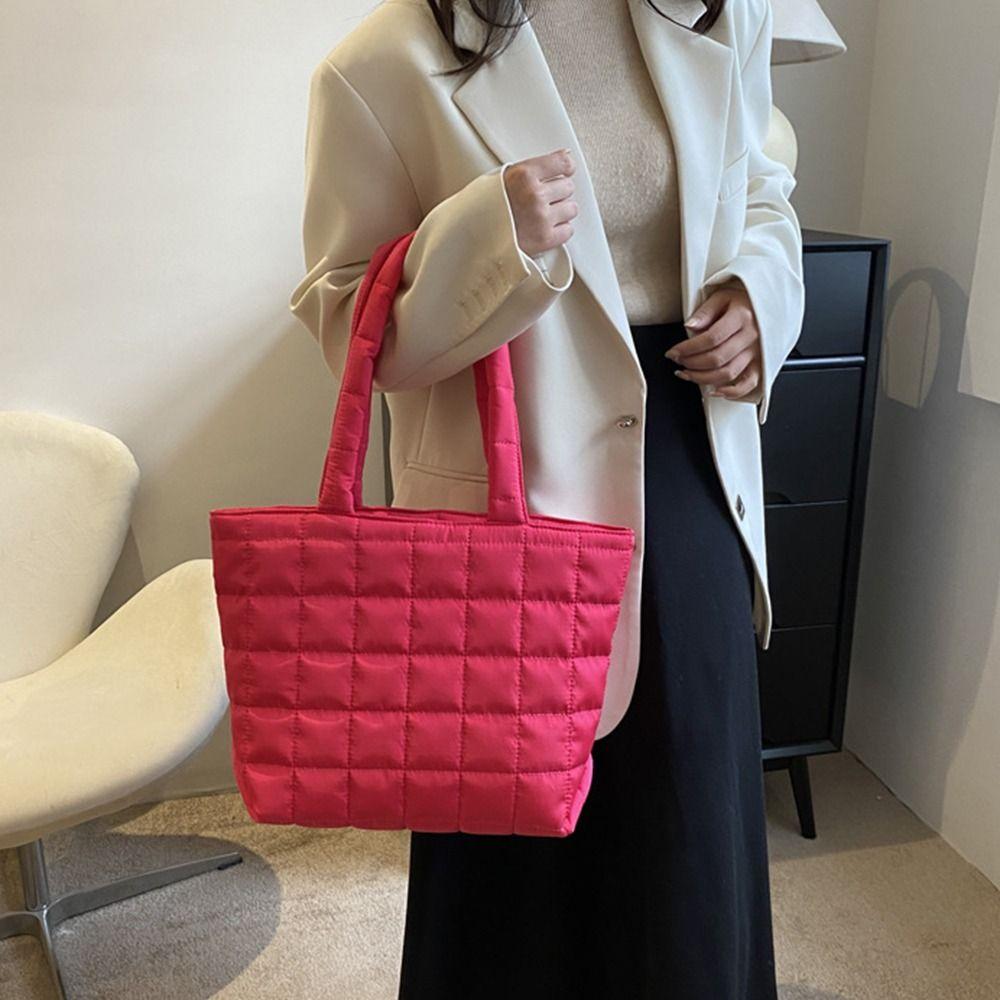 Пухлая женская сумка через плечо Однотонная стеганая сумка-шоппер Модные повседневные сумки-тоут для путешествий