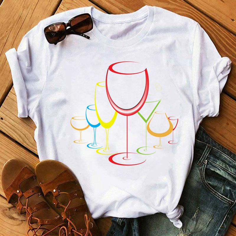 Women Black T Shirt Watercolor Butterfly Wine Glass Print T Shirt Female Funny Graphic Tee Shirts 90s Ladies Casual Tops Tee