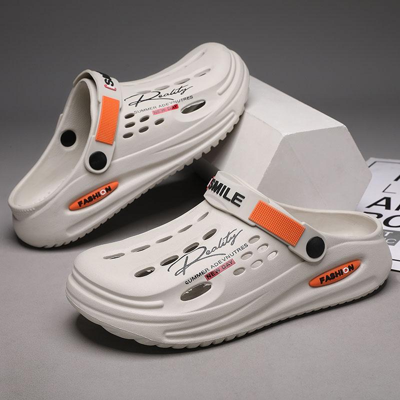 Модные летние клоги-тапочки, мужские клоги-тапочки, мягкая подошва, дышащие пляжные тапочки, мужские домашние тапочки, уличные нескользящие тапочки