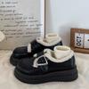 Platform Muffin Velvet Small Leather Shoes Women's 2025 New Autumn and Winter Warm Loafers Retro British Cotton Shoes Ins