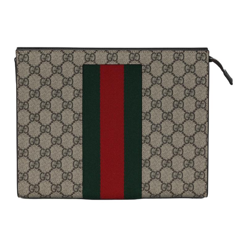 Gucci GG Supreme Retro Presbyopia Logo Striped Web Canvas Clutch Regular Men's Beige