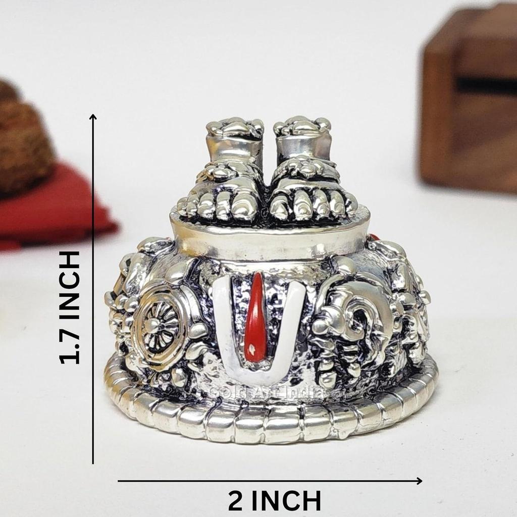 Lord Balaji Charan Paduka Silver Matte Antique Finish Vishnu Charan Paduka for Pooja Room/Car Dashboard Venkateswara Swamy Feet Best Gift