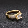 Huitan Trendy Gold Color Wedding Rings for Women Full Bling Iced Out Cubic Zirconia Modern Fashion Design Statement Lady Zircon