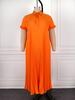 AOMEI Women Plus Size Elegant Pleated Maxi Dress Tie Neck Short Sleeve Modest Church Flowy Loose Fit Dresses
