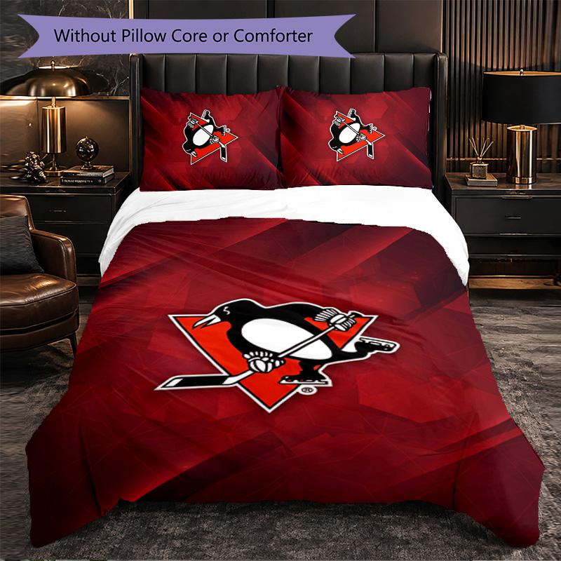 Pittsburgh Penguins Pattern Microfiber 3Pcs Bedding Set Decor Duvet Cover Set For Bedroom Home Use
