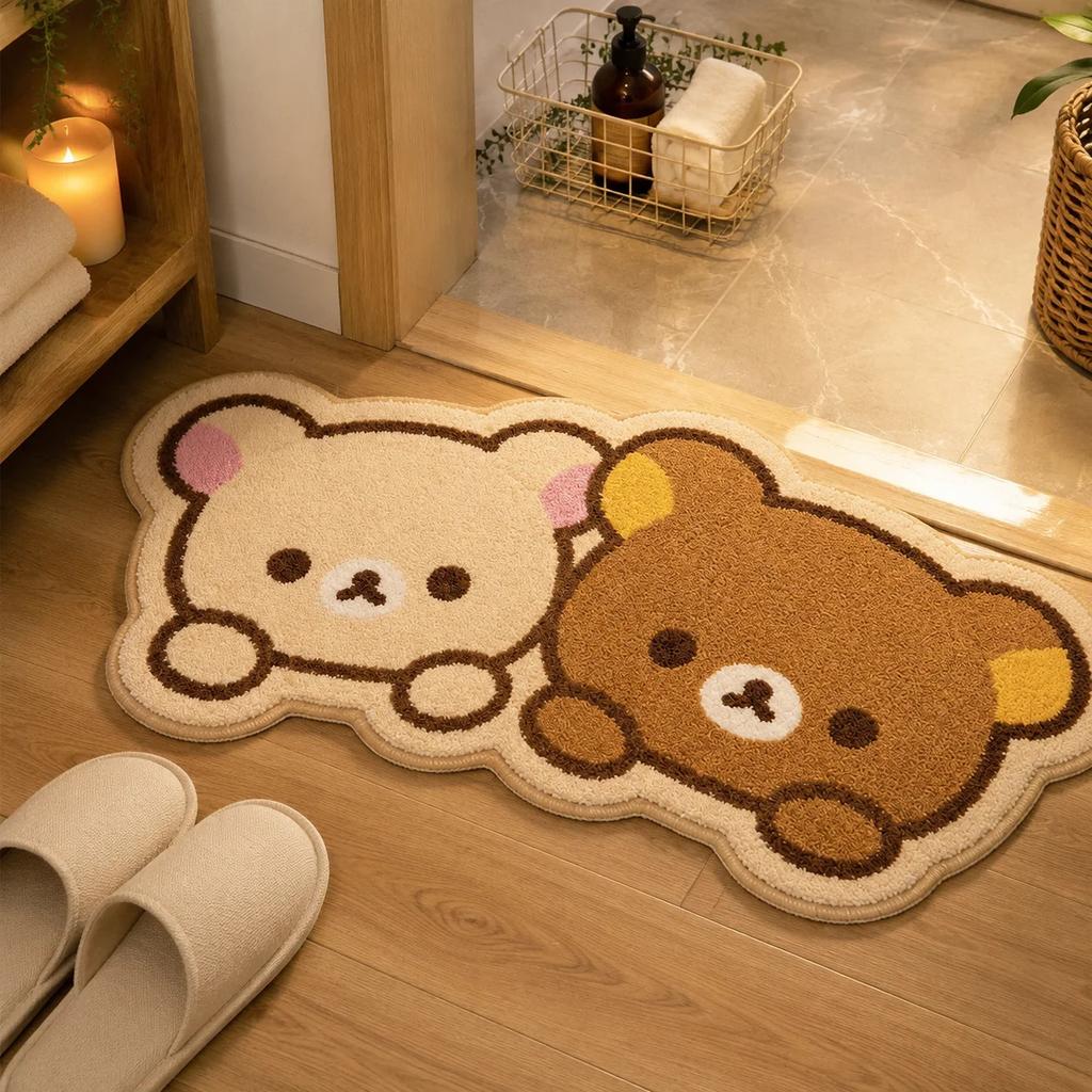 Rilakkuma Thickened Absorbent Plush Floor Mat Cartoon Bear Non Slip Door Rug Bedroom Bathroom Entrance Carpet Bedside Doormat