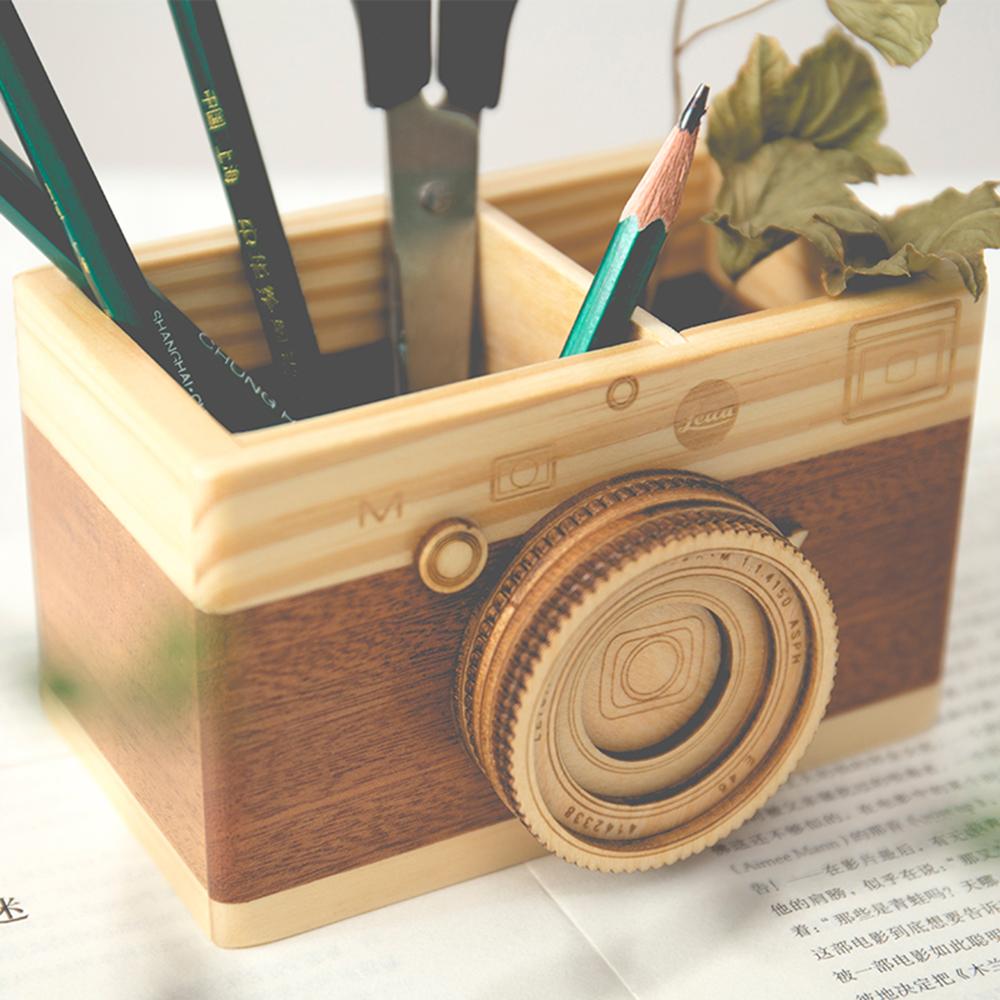 School Supplies Double-layer Pencil Holder Wooden Pen Holder Desk Accessories Makeup Organizer