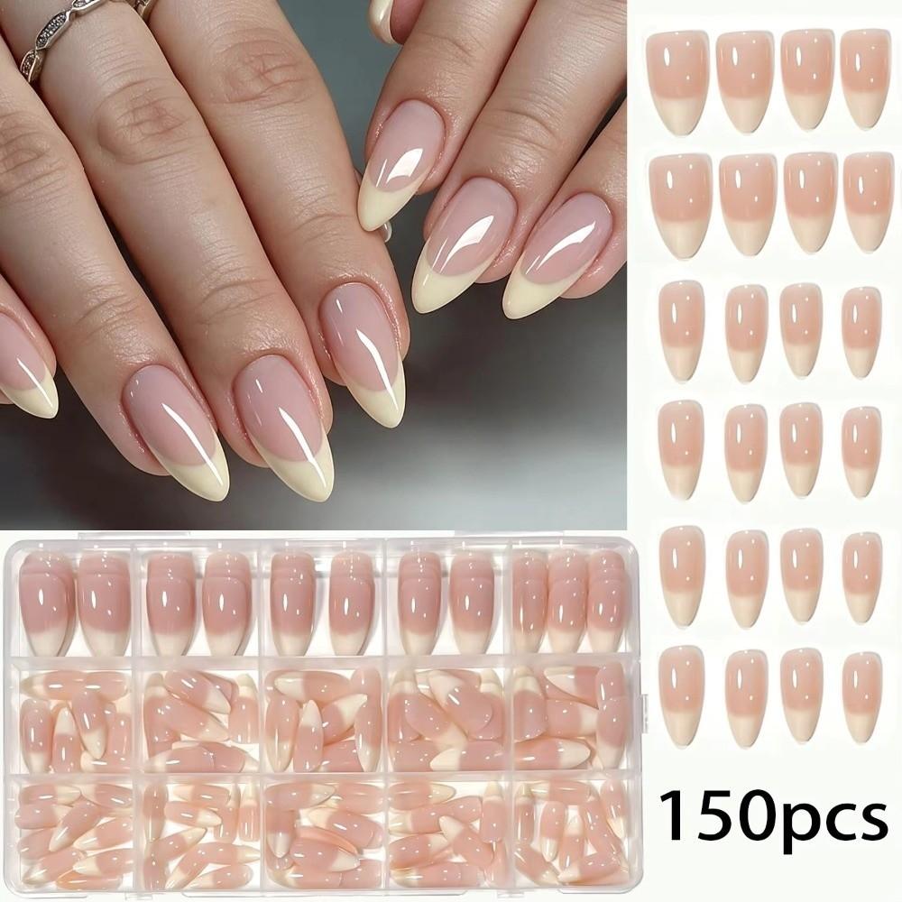 150Pcs/Box Glossy Finish Press On Nails Medium Almond Shape False Nails Fake Nail Tips Nail Salon