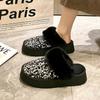Sequin Platform Women Slippers Home Flats Cotton Shoes Winter 2025 Trend Short Plush Slingback Warm Flip Flops Zapatillas Mujer