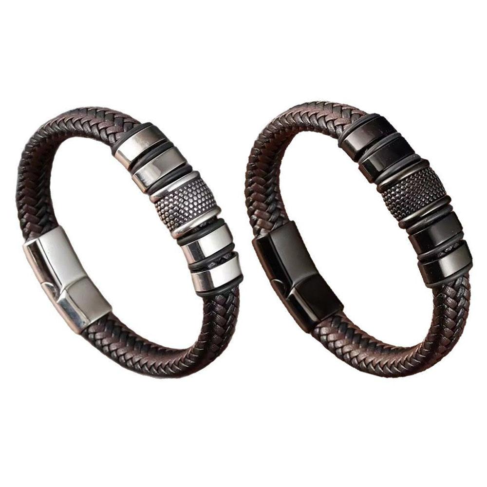 Мужские браслеты в стиле OL из нержавеющей стали, манжета, винтажный плетеный кожаный браслет для мужчин, подарок для мужского запястья, новинка