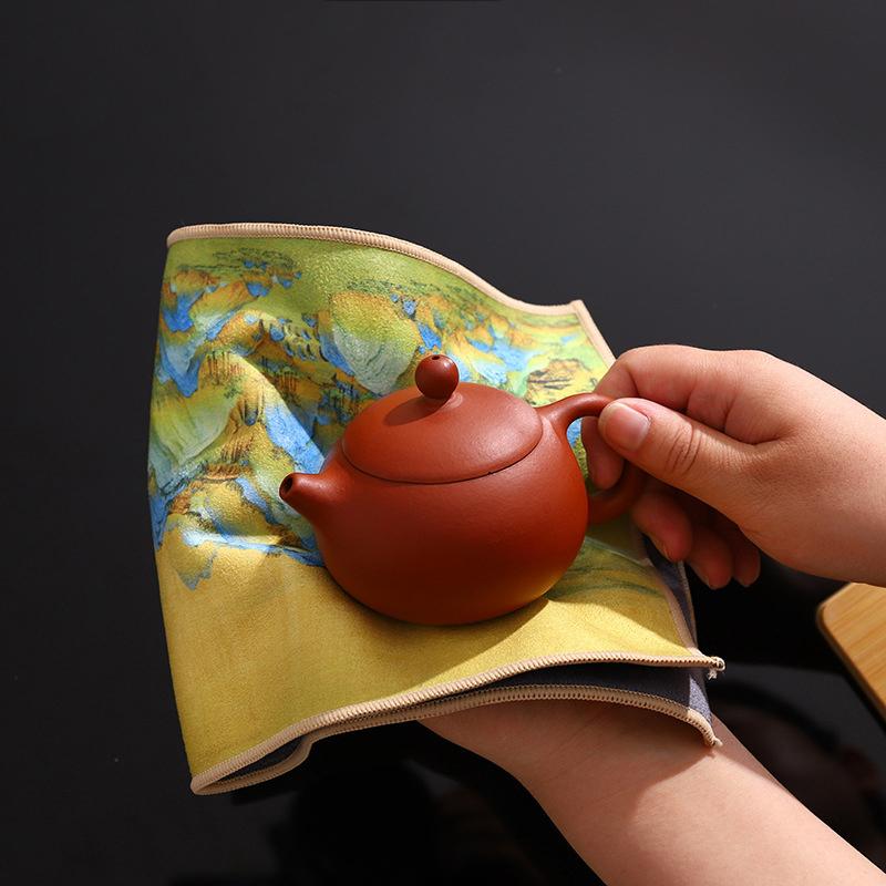 Chinese Super Absorbent High-end Tea Set Accessories Painted Thick Tea Towel