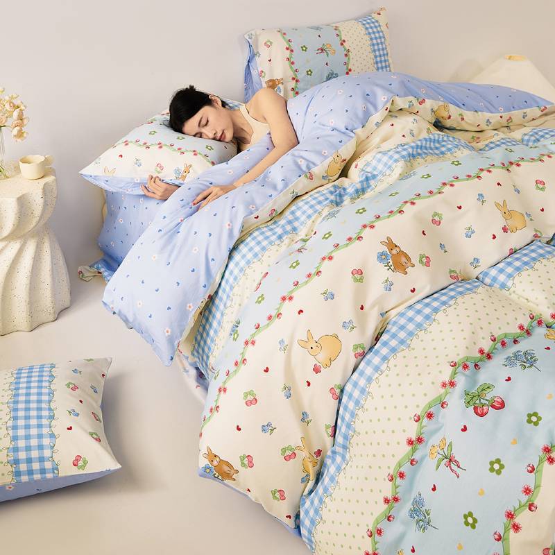 Комплект постельного белья из 100% хлопка, четырехпредметный, с принтом, стиранный, приятный к коже, простыни, пододеяльник, наволочки