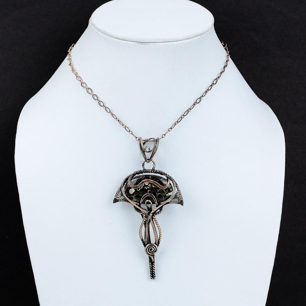 Подвеска из агата туррителлы, обернутая медной проволокой, подвеска из драгоценного камня, украшения из агата туррителлы, ручная работа, подвеска в стиле бохо, медные украшения, подарок на годовщину