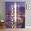 Old Chain Bridge Over The River Chiffon Sheer Curtains for Living Room Bedroom Kitchen Decoration Window Voiles Tulle Curtain