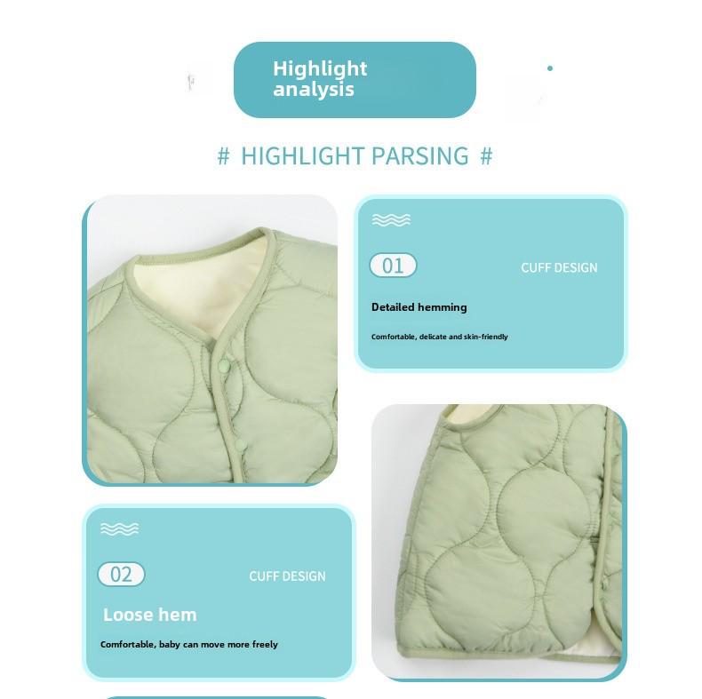 Cozy Quilted Baby Vest - Thick, Warm, Plus Velvet Outerwear for Spring & Autumn