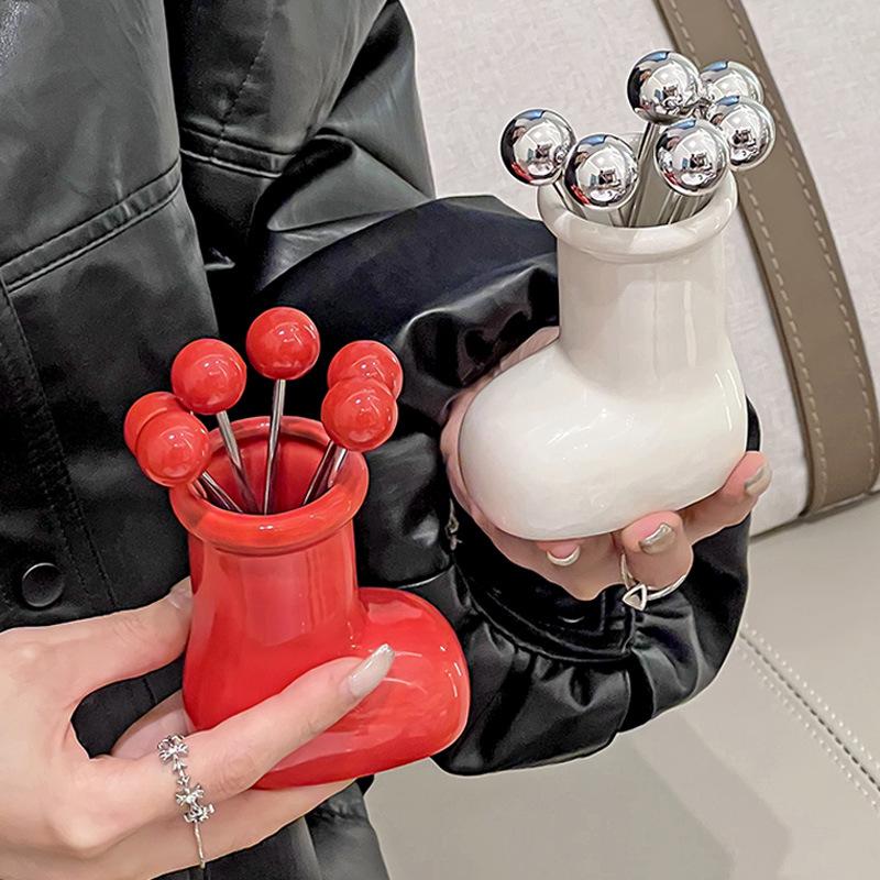 Рождественские сапоги Фруктовый набор вилок Роскошная Нержавеющая сталь Маленькая вилка Фруктовый знак Десерт Торт Вилка Настольный Декор для дома Украшения