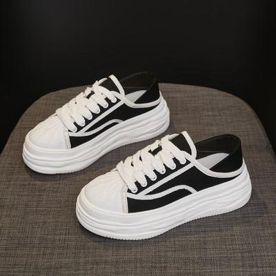 Классическая женская обувь с открытым носком, парусиновая обувь на распущенной платформе, новые женские повседневные двусторонние полутапочки для ленивых