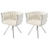 Velvet Dining Chair, Set of 2, Single Light Luxury Living Room Bedroom Swivel Chair, Leisure Swivel Chair with Four Metal Support Legs, Beige+Silver