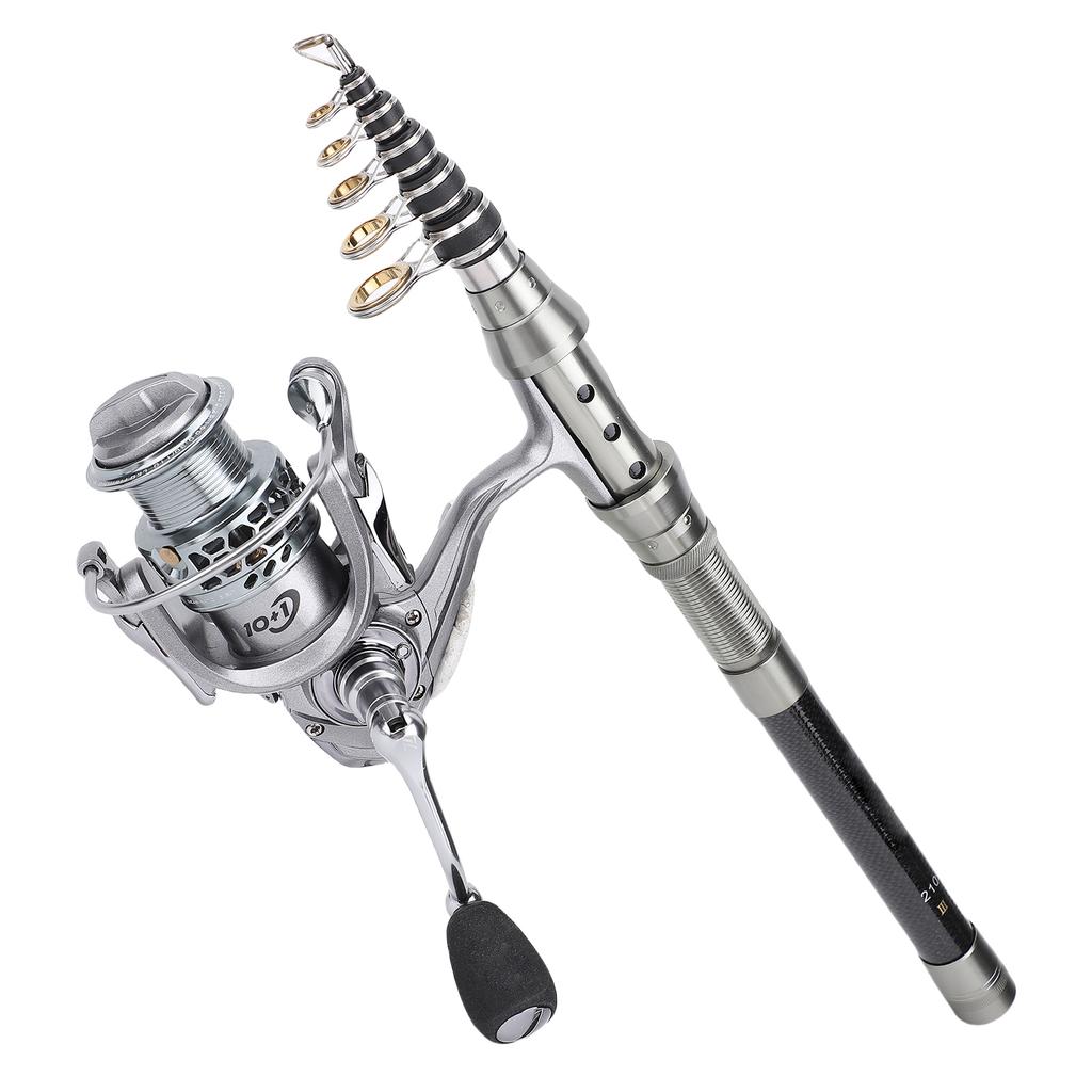 Telescopic Fishing Pole and Fishing Reel Combo Fishing Rod with 10+1 BB 5.5:1 Fishing Reel 2.1m