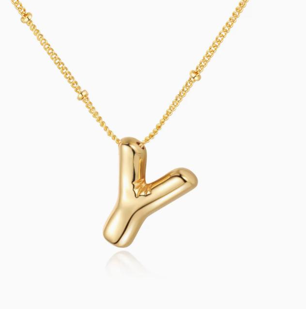 LT-12056 Stainless Steel 18K Gold Balloon Letter Necklace Silver Bubbles 26 English Alphabet Pendants Jewelry