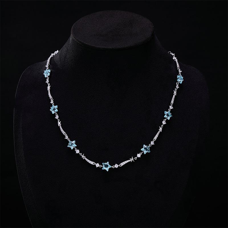 New Light Luxury Zircon Niche Sea Blue Star Necklace Dopamine Collarbone Chain High-end Neck Chain Fashion Accessories