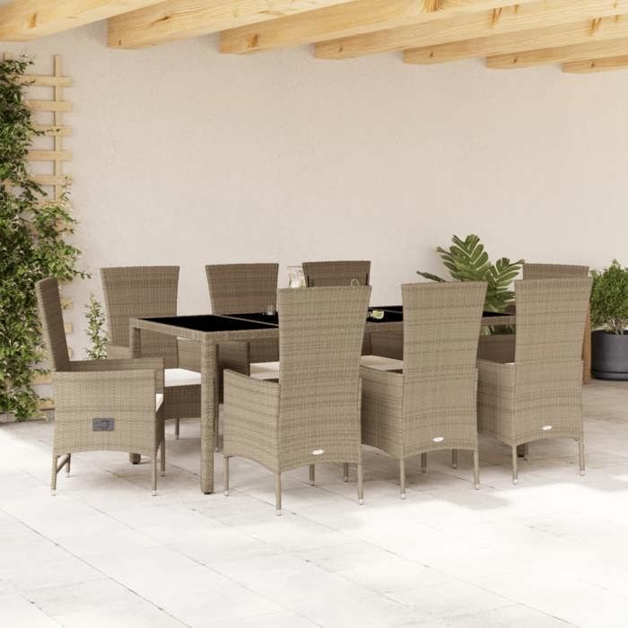 Ensemble à manger de jardin - vidaXL - Beige - 9 pièces - Dossier réglable - Housses lavables