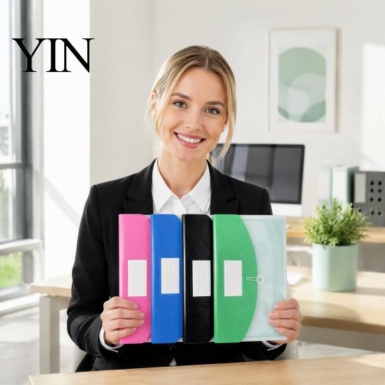 Expandable File Organizer Document Folder with Label Slot, Layered Design Waterproof PP Storage Envelope, Secure Rope Closure for Office And