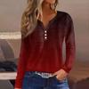 Women's Fashion Casual Printed V-Neck Long Sleeve Button Down T-Shirt Top