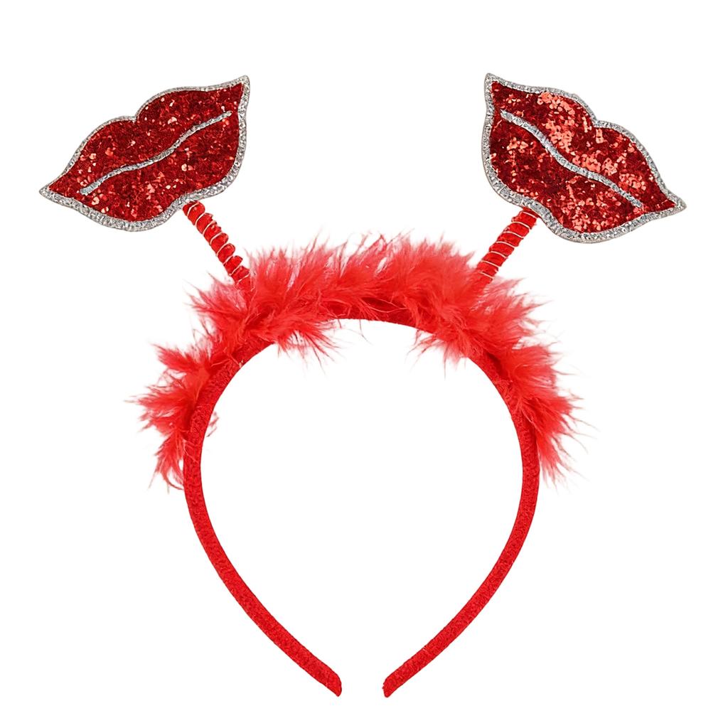 Heart Shaped Glitter Headband with Decorative Tinsel and Flexible Heart Accents for Costume Party Events and Celebrations