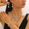 3Pcs/Set Women Jewelry Set Rhinestones Inlaid Imitation Pearls Charm Necklace Drop Earrings Bracelet Set Dating Commuting Jewelry