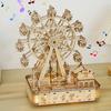 Rotatable Ferris Wheel Music Box Model 3D Wooden Puzzles with LED Light Mechanical Kit Assembly Decor DIY Toy Gift for Kid Adult