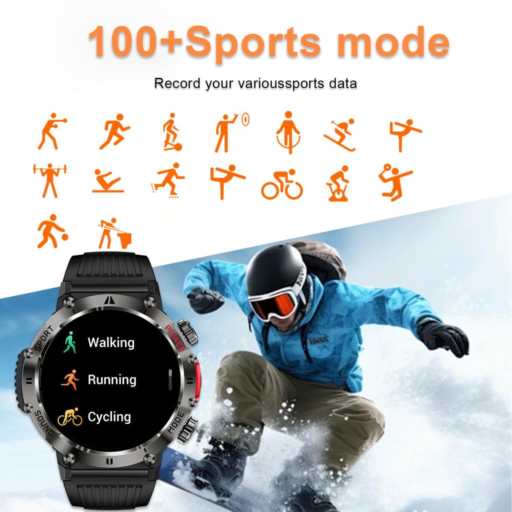 Smart Watch QTLLBT, Message Notification, Wireless Call Function, Calorie Tracker, Pedometer, Built-in LED Flashlight, 100+ Sports Modes