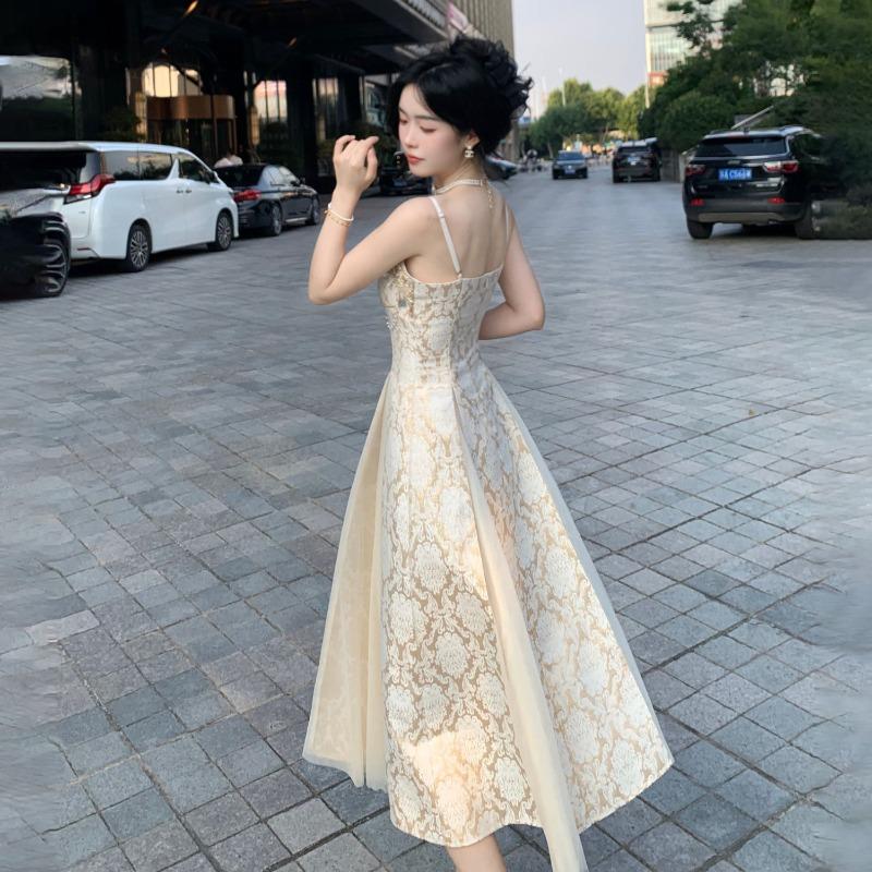 Элегантное платье в стиле дворца со стразами и бисером на бретельках, сексуальное жаккардовое платье для женщин