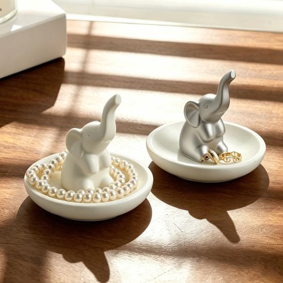Jewelry Storage Tray, with Upturned Nose Elephant Design, Waterproof Compact Organizer for Rings Earrings Bracelets