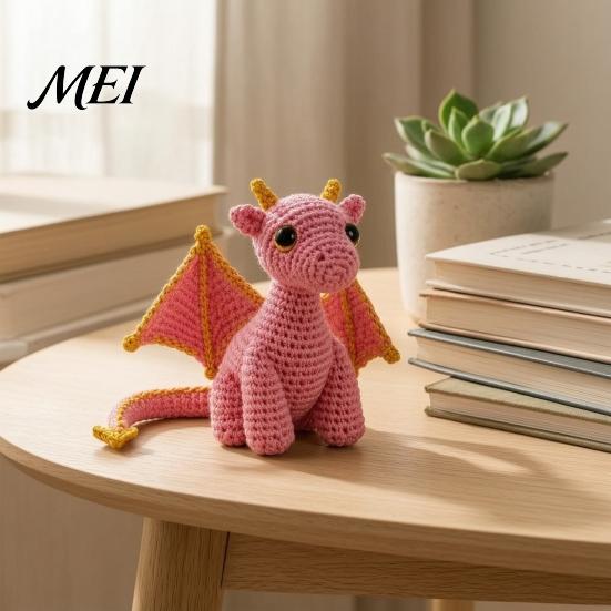 Crochet Dragon Toy Doll with Card, Emotional Support Handmade Decor, Pocket Plushie Mini Knitting Ornament, Inspirational Gifts for Family Friends