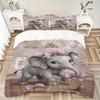 Pink Bow Elephant Playroom Print 3Pcs Bedding Setduvet Cover With 2 Bedropillowcase Home Birthday Gift