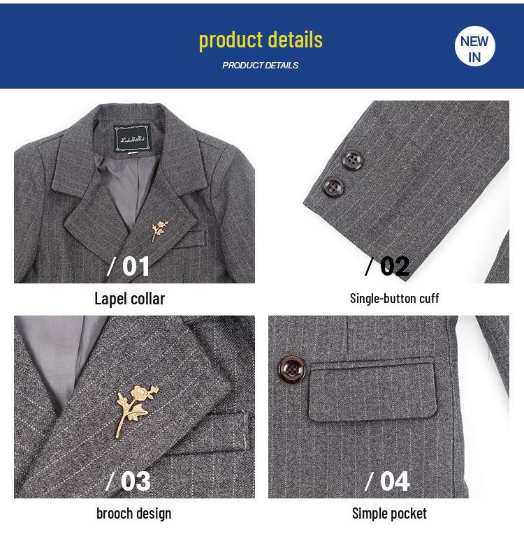 British Style Double-Breasted Boys' Three-Piece Striped Suit Set for Spring and Autumn