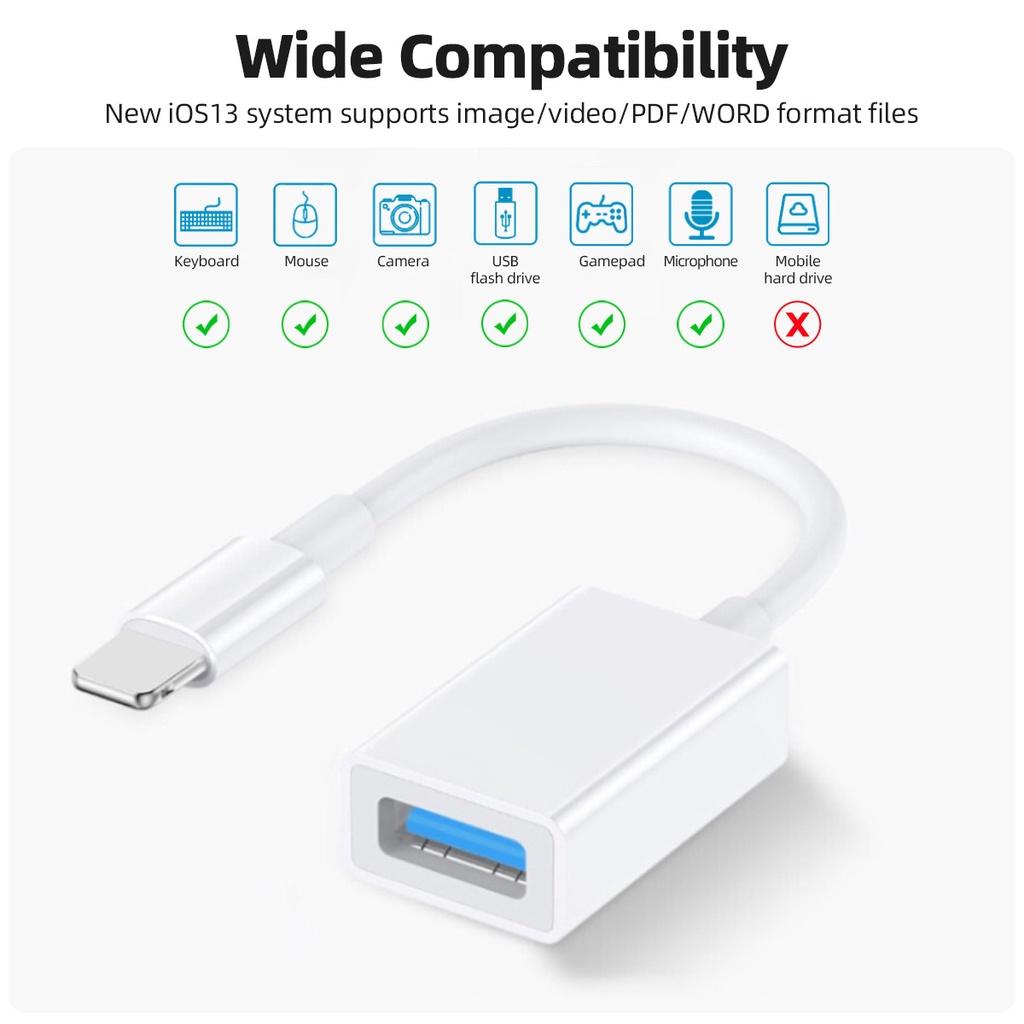 FONKEN Адаптер OTG для кабеля Lightning to USB 3.0 для передачи данных, устройства чтения карт памяти для iPhone, iPad, преобразователя разъемов