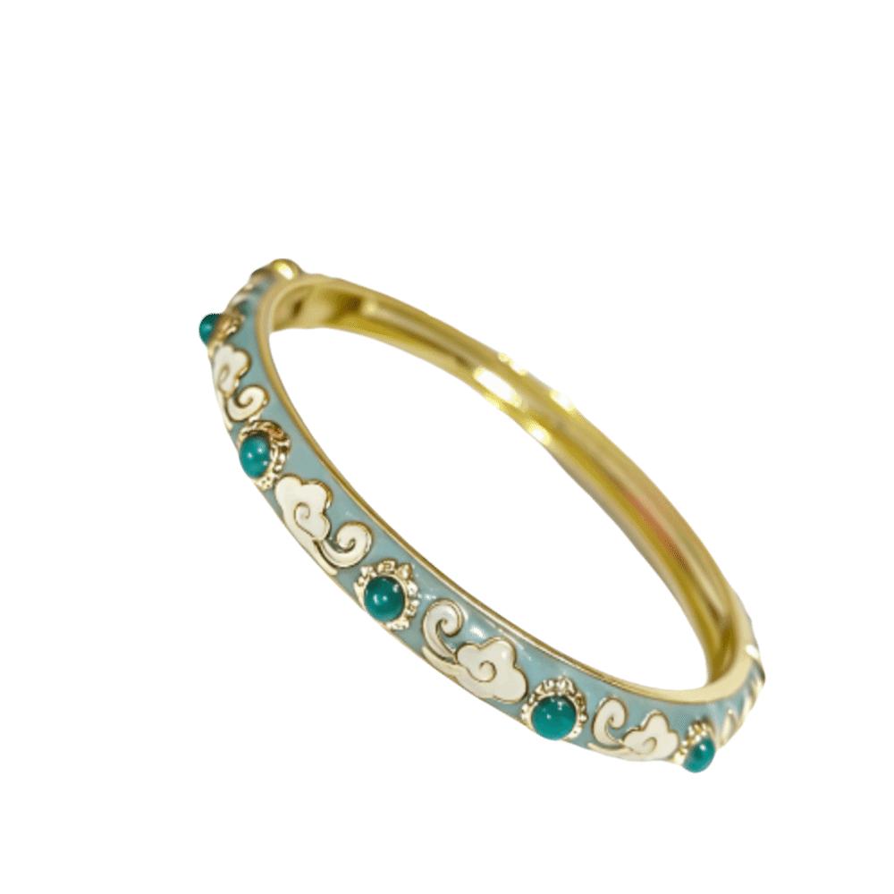Enamel Chinese Cloisonne Bracelet Ethnic Style Classic Flower Texture Bracelet Open Cuff Vintage Women's Hand Bracelet
