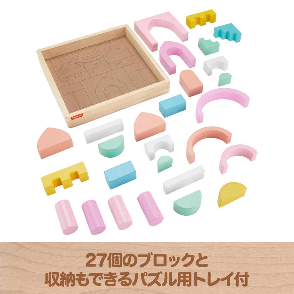[Эксклюзивно для Amazon.co.jp] Деревянный игрушечный замок Fisher-Price, коробка с строительными блоками - Игрушка для младенцев и малышей, развивающая игрушка, в стиле Монтессори, от 2 лет, Пастельный C