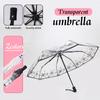 Portable Clear Automatic Umbrella Ladies Small Fresh Long Handle Transparent Parasol Three-fold Rain Umbrella