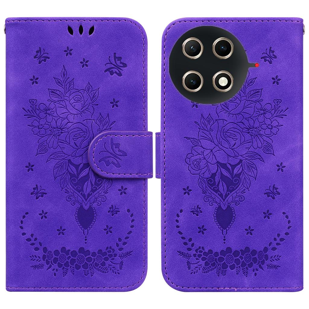 For TECNO Camon 30S 4G/30S Pro 4G Case Butterfly Flower Imprint PU Leather Wallet Phone Cover with Strap