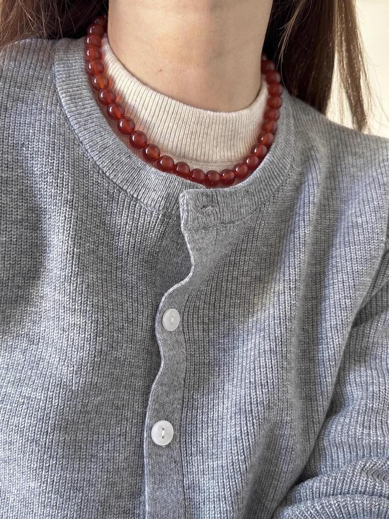 Женское колье из стерлингового серебра 925 пробы с красным агатом - Бусы-цепочка для свитера на китайский Новый год и Рождество