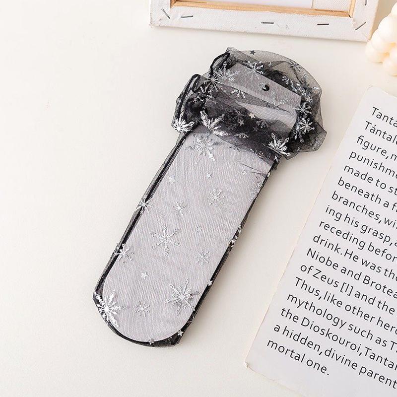 1 пара модных летних прозрачных носков средней длины из тюля с принтом снежинок и бантом Kawaii