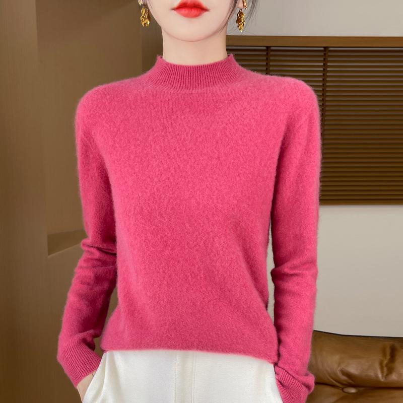 Women's Seamless Wool Sweater - Half-High Collar, Versatile Knit Base Layer, Fashionable and Warm for Autumn/Winter, New Arrival