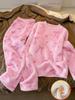 2pcs/Set Girls Fashion Minimalist Bow & Heart Print Long Sleeve & Long Pants, Winter Flannel Pajama Set. Bow Pajama Set, Girls Loungewear Set