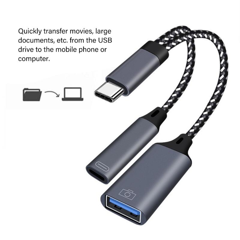 USB C Y-кабель OTG-адаптер USB C на USB OTG разветвитель Поддержка быстрой зарядки Высокоскоростная синхронизация данных Подключение клавиатур