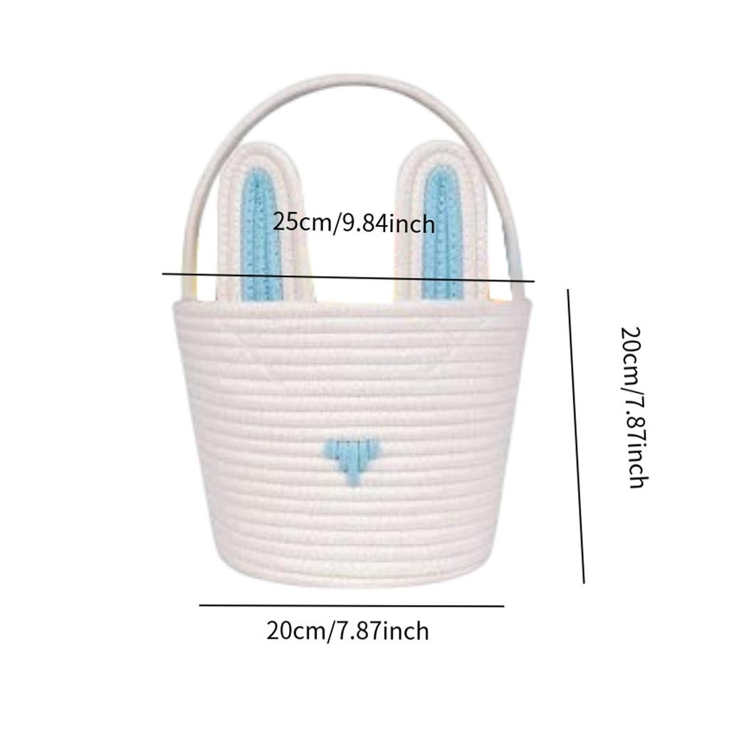 Пасхальная корзинка с кроликом для детей Мальчиков Девочек Корзинка для охоты за пасхальными яйцами Многоразовая корзинка из хлопковой веревки с ушками кролика Подарки для детского душа
